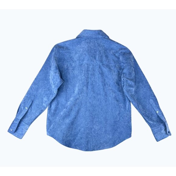 Zara Fine-Waled Corduroy Oversized Blue Button-Up Shirt With Pocket Size XS - Picture 3 of 16
